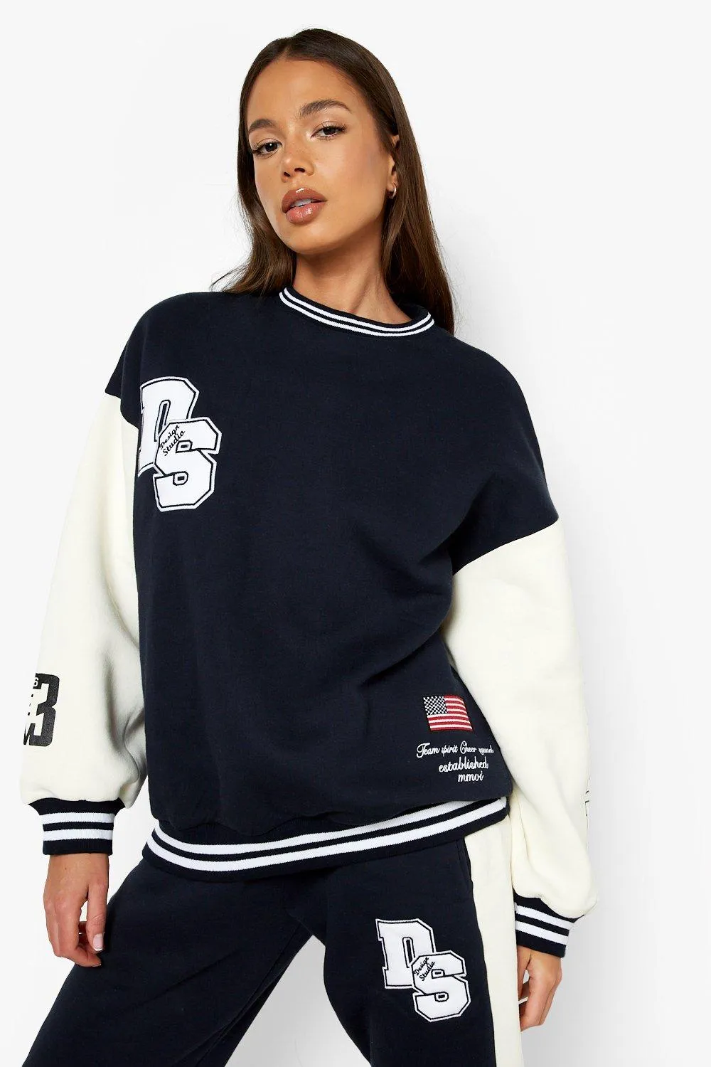 Applique Badge Oversized Color Block Sweater