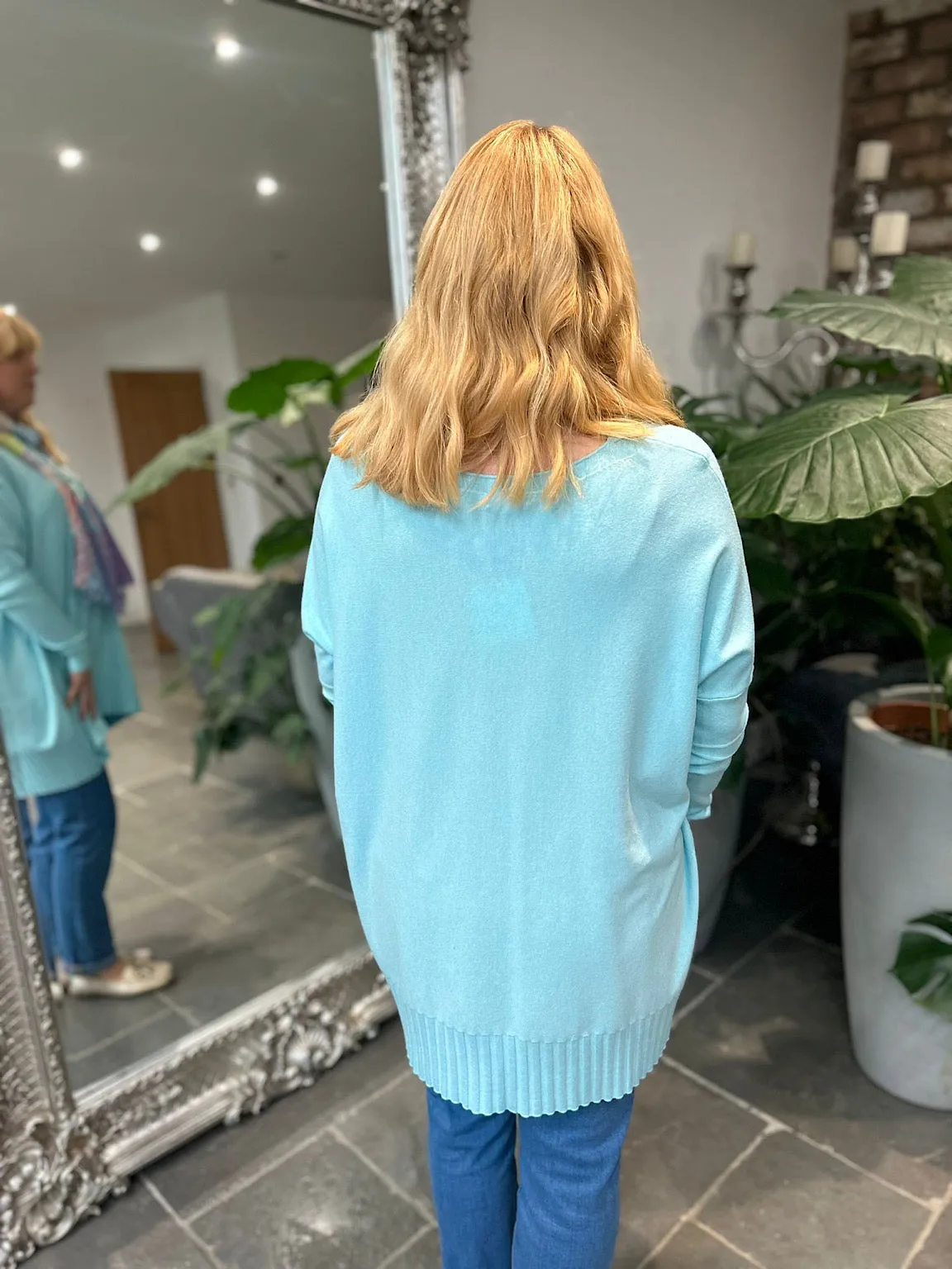 Aqua Ribbed Detail Double Pocket Knit Scarlett