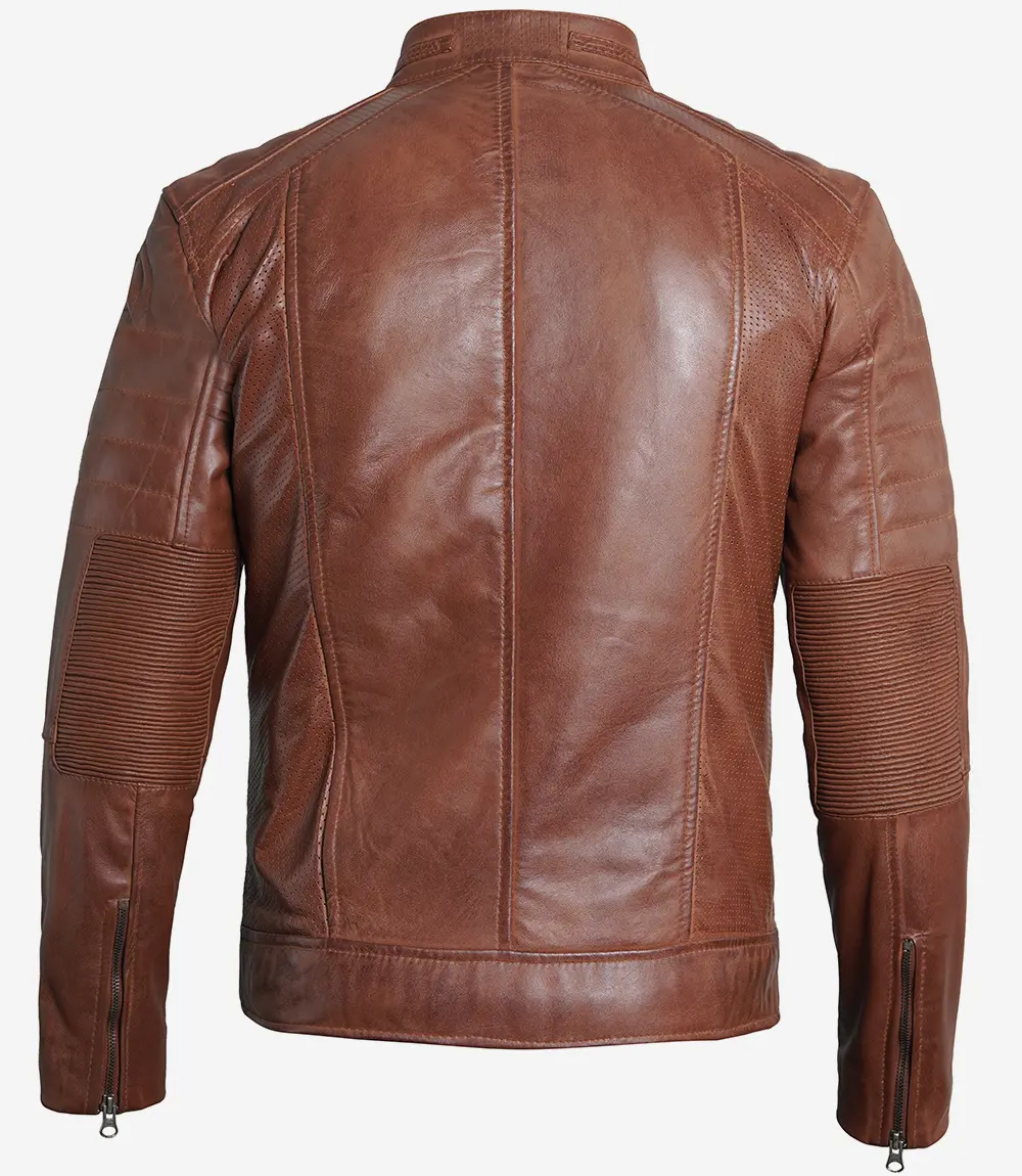 Austin Men Cafe Racer Cognac Brown Leather Jacket