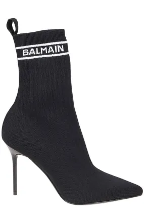 Balmain Logo Intarsia Sock Ankle Boots