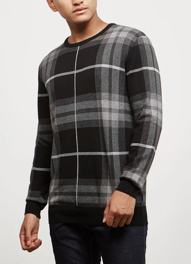 Barbour Tartan Jacquard Crew - Graphite MKN1120GY92