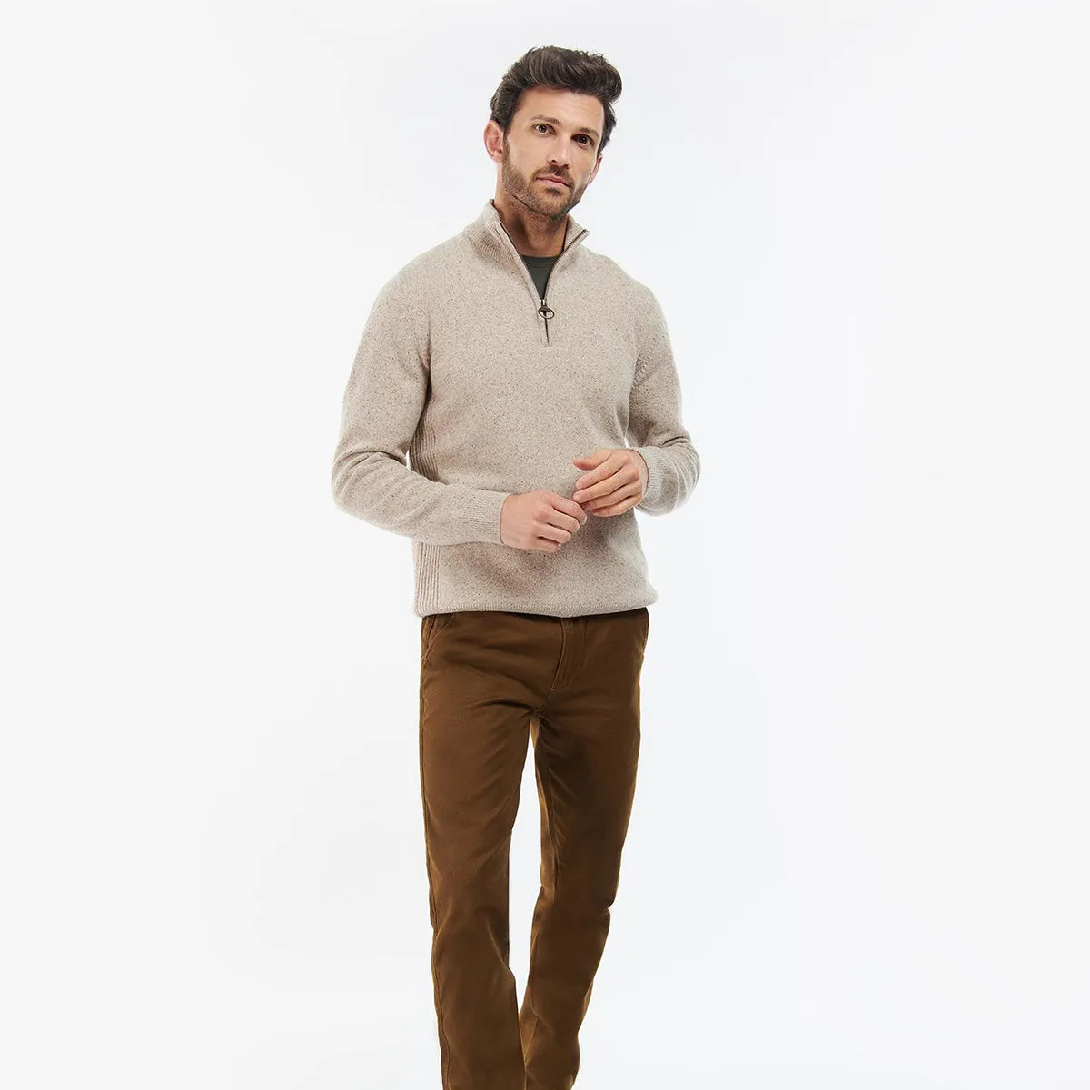 Barbour - Tisbury Half Zip Jumper in Stone