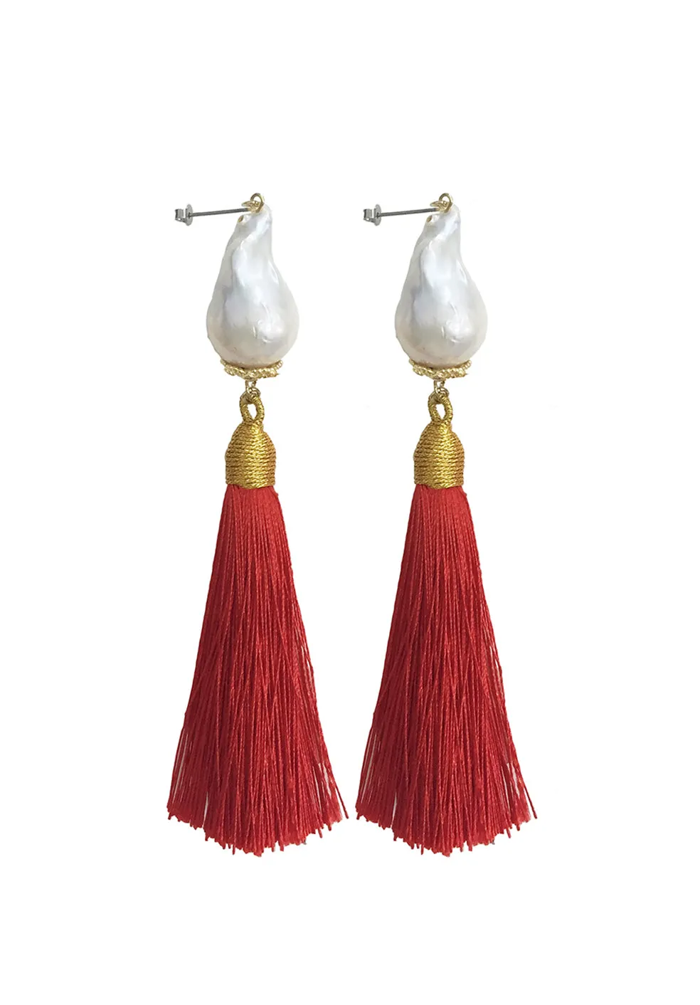 Baroque Pearl Red Tassel Earrings CE008