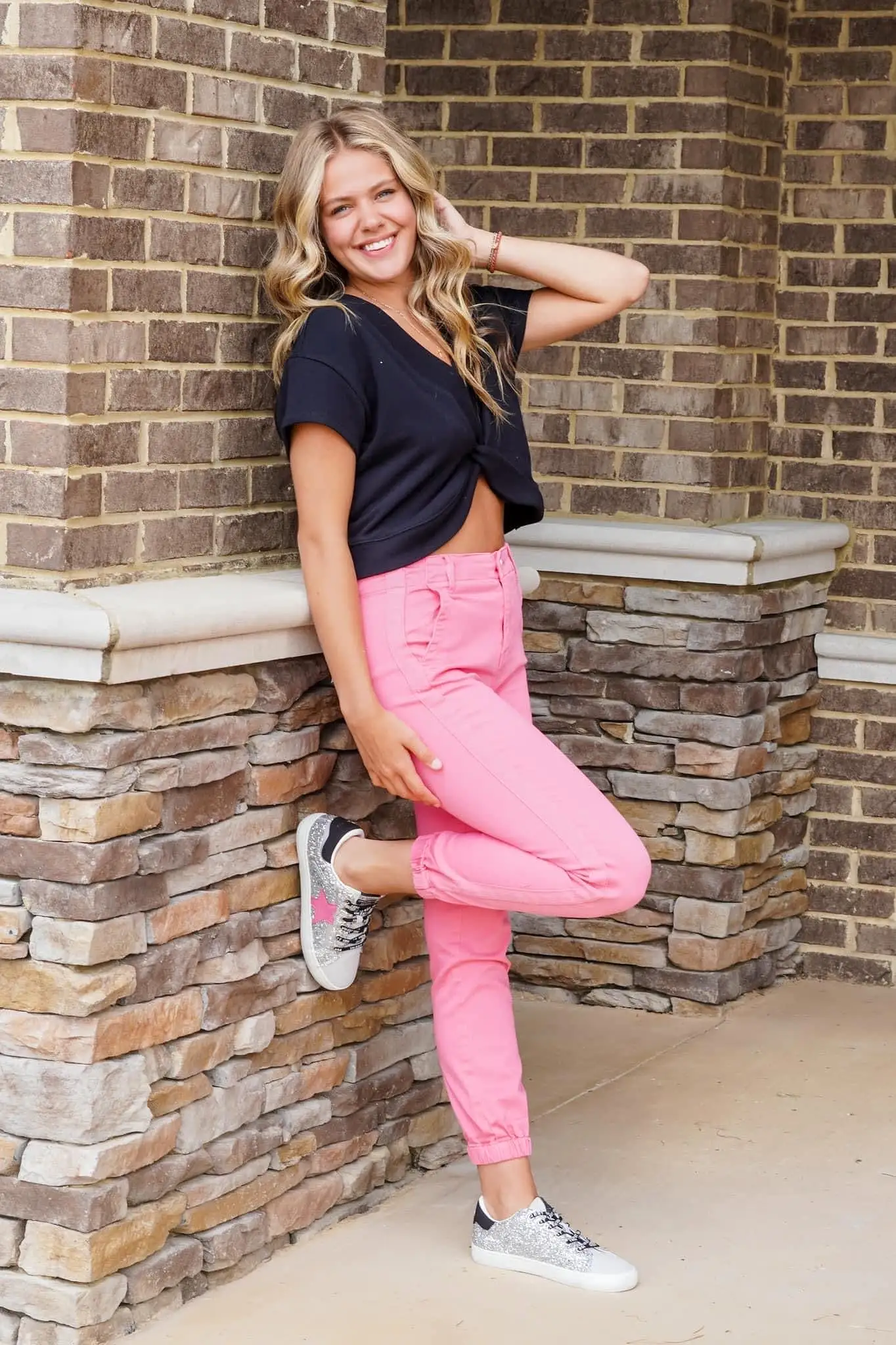 Belle High Rise Pink Jogger Jeans