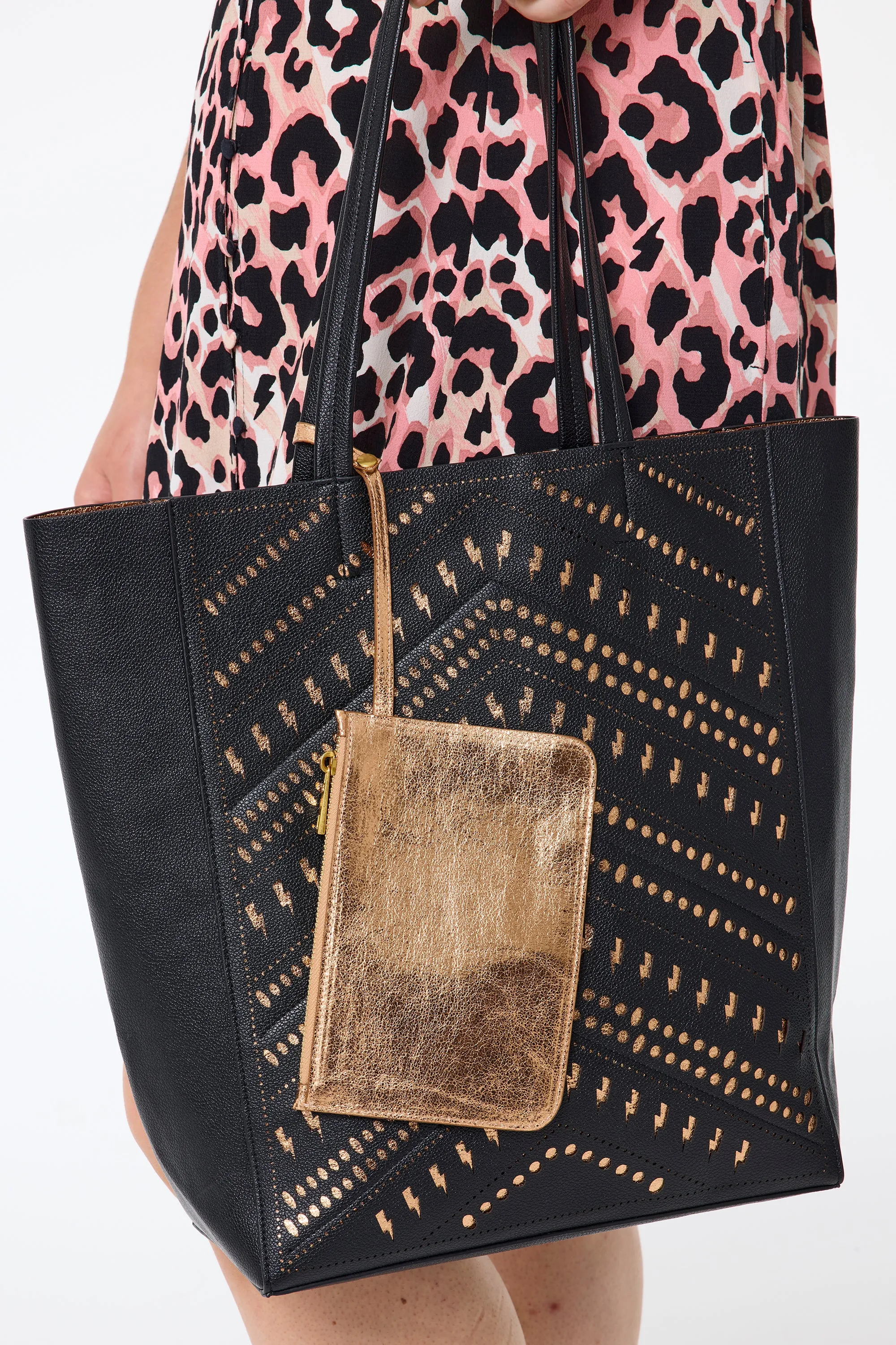 Black with Gold Lightning Bolt Laser Cut Tote Bag