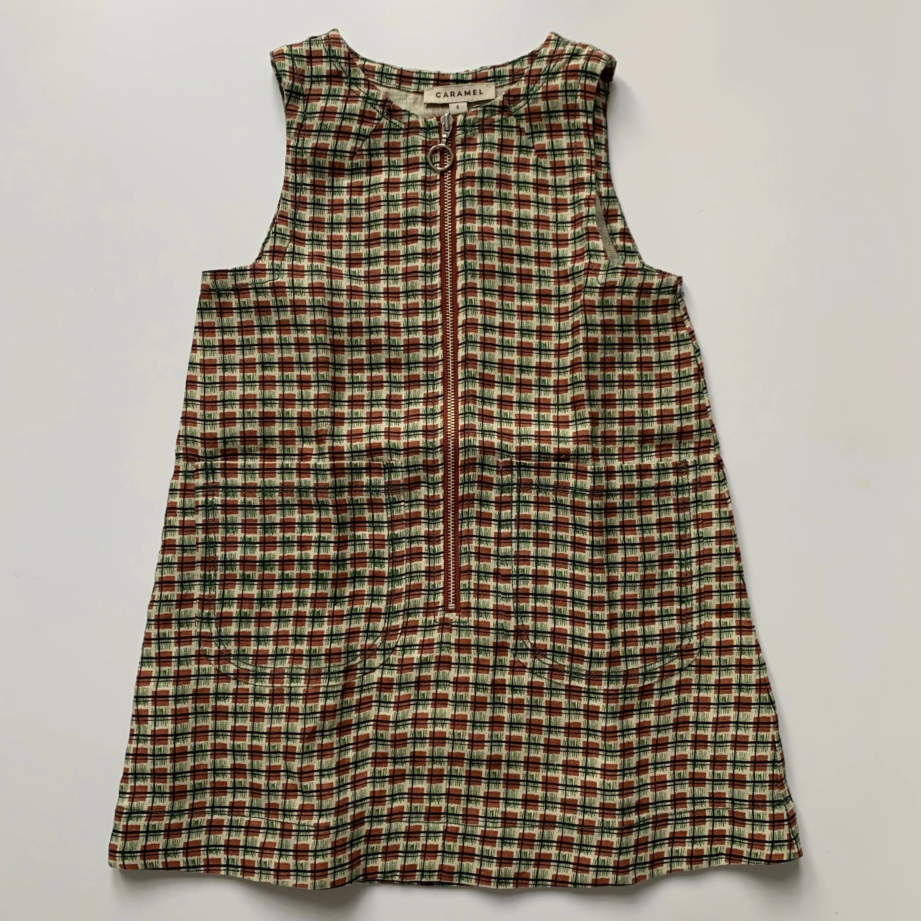 Caramel Geometric Print Sleeveless Dress With Zip: 4 Years (Brand New)