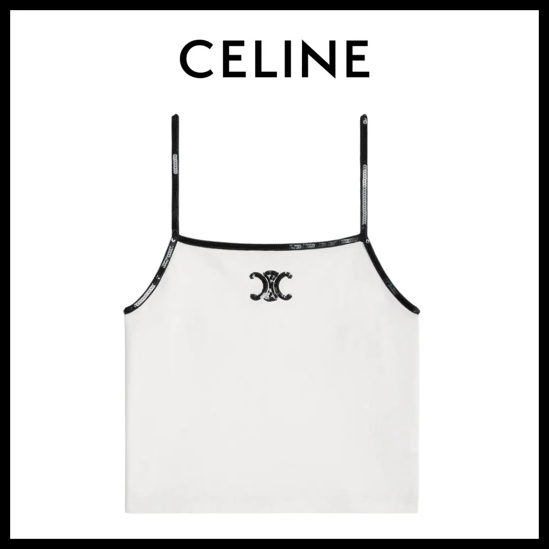 CELINE  |embroidered triomphe tank top in cotton jersey