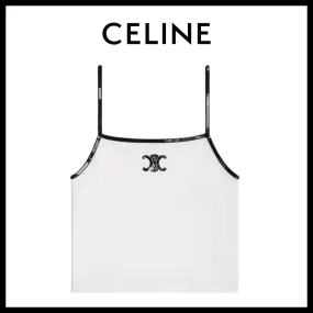 CELINE  |embroidered triomphe tank top in cotton jersey