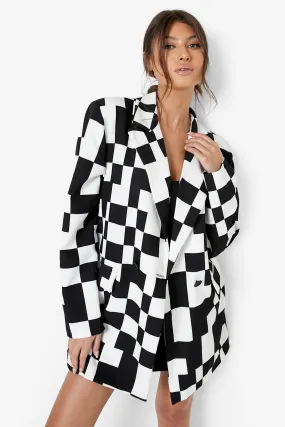 Checkerboard Print Oversized Blazer