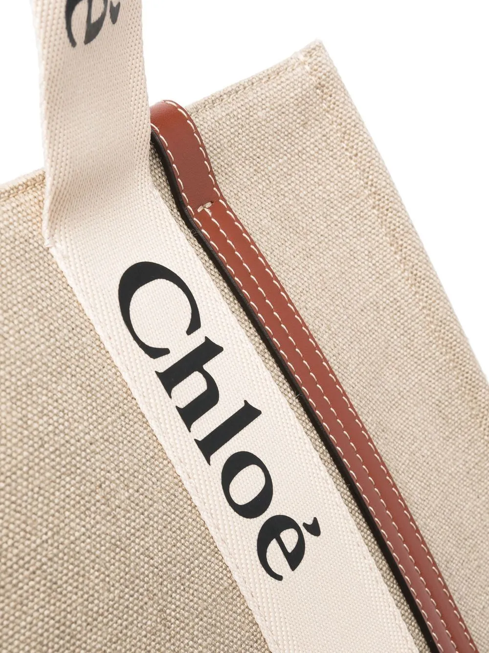 Chloè    Chloè Woody Medium Canvas And Leather Tote Bag