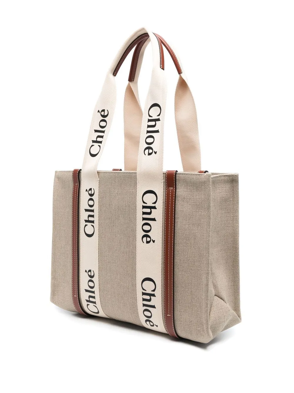 Chloè    Chloè Woody Medium Canvas And Leather Tote Bag