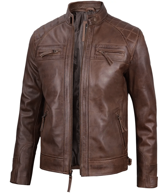 Chocolate Brown Cafe Men's Leather Motorcycle Jacket