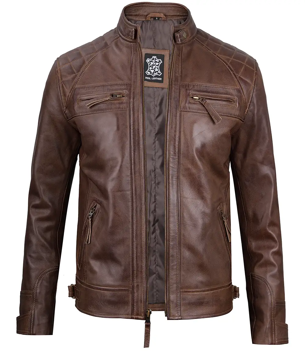 Chocolate Brown Cafe Men's Leather Motorcycle Jacket