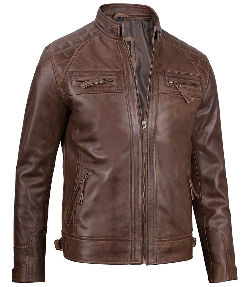 Chocolate Brown Cafe Men's Leather Motorcycle Jacket