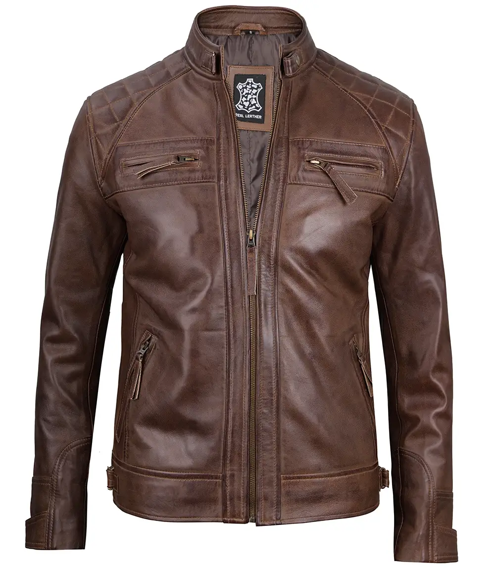 Chocolate Brown Cafe Men's Leather Motorcycle Jacket