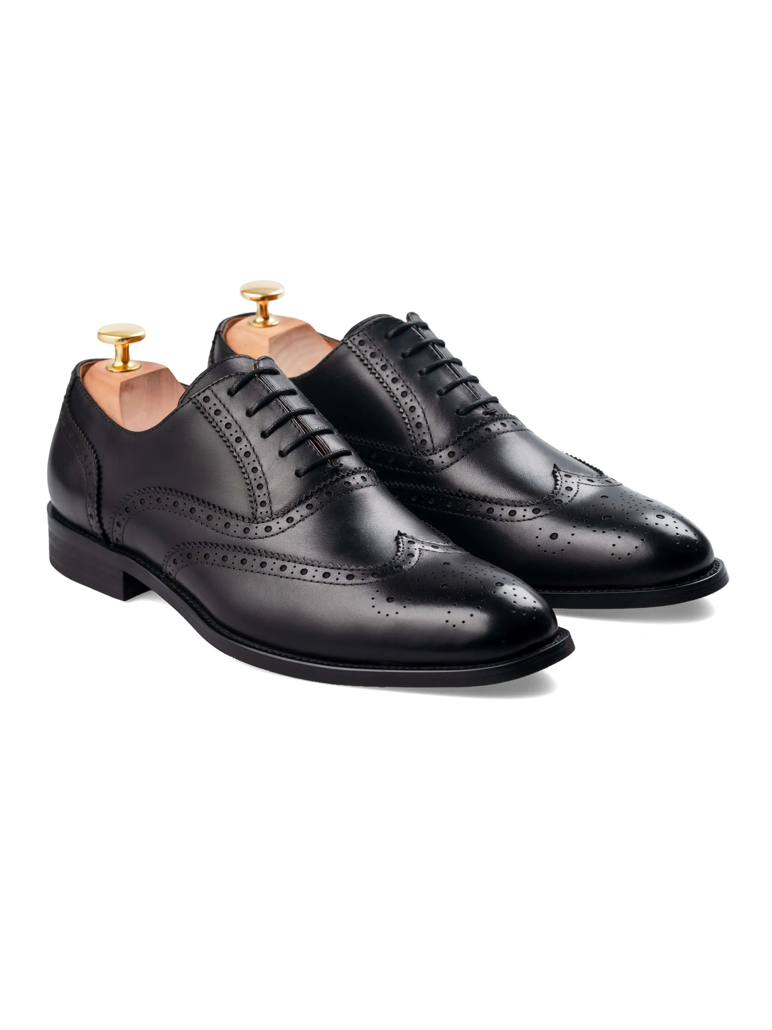 Classic Oxford Brogue Wingtip - Black Lace Up