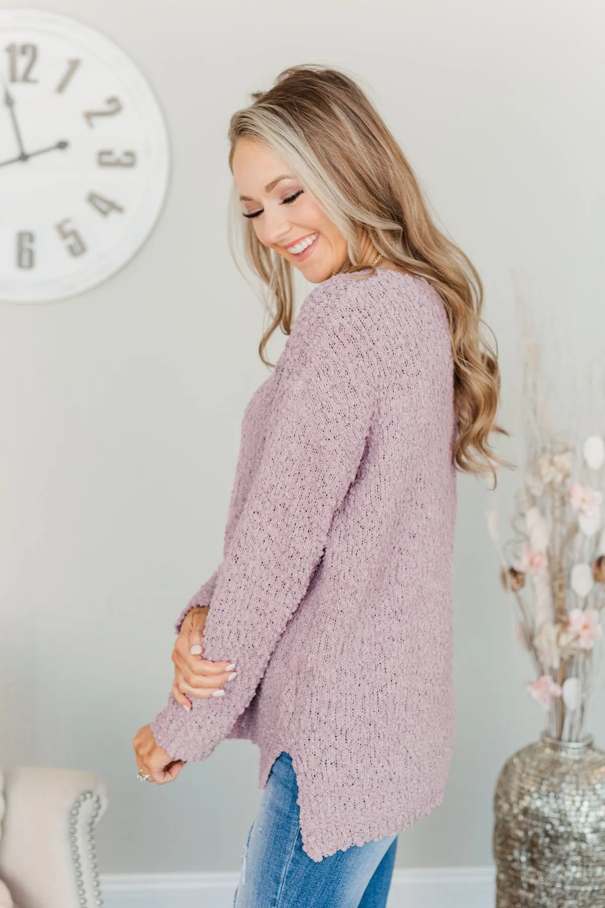 Conquer The Cold Popcorn Knit Sweater- Lavender