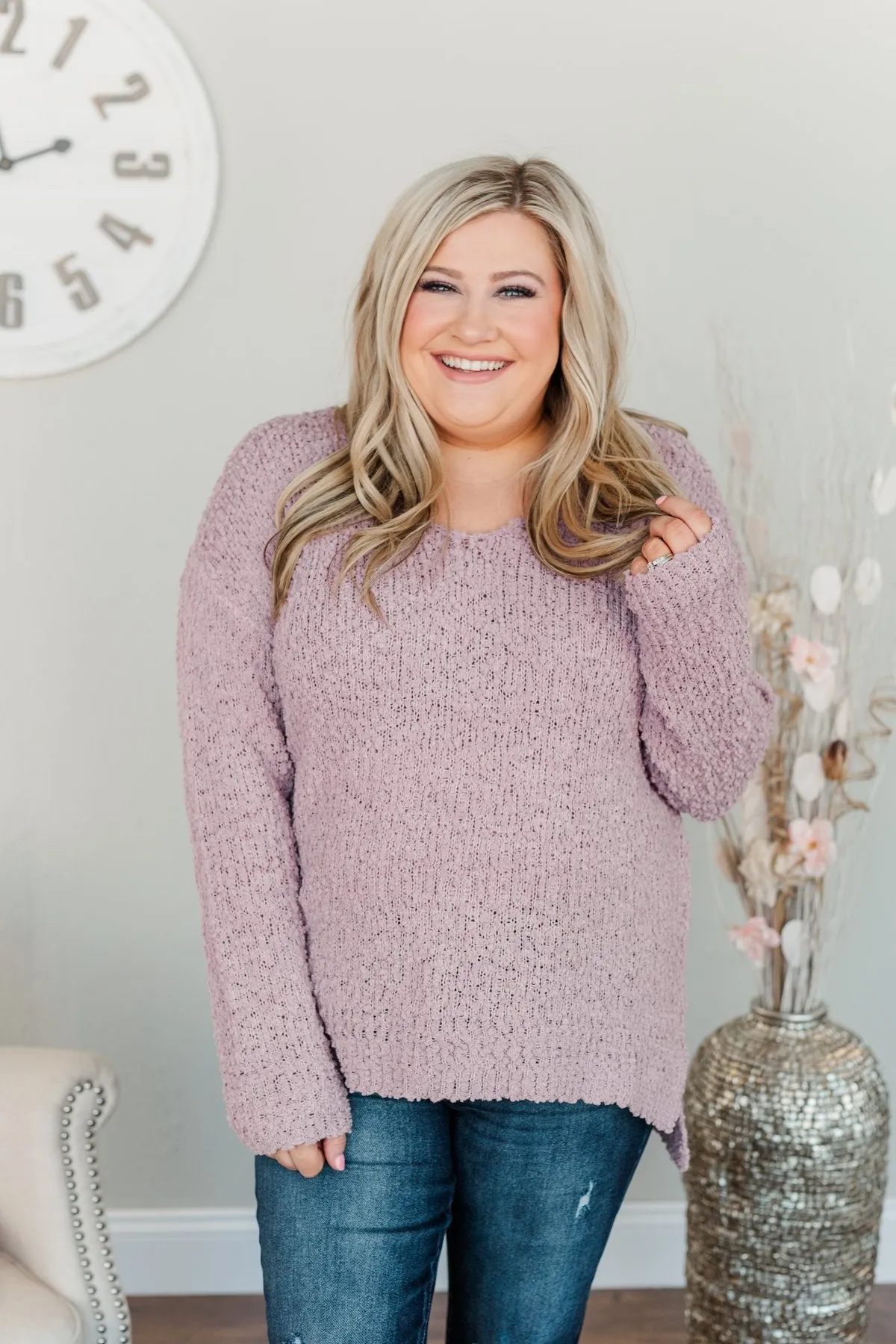 Conquer The Cold Popcorn Knit Sweater- Lavender