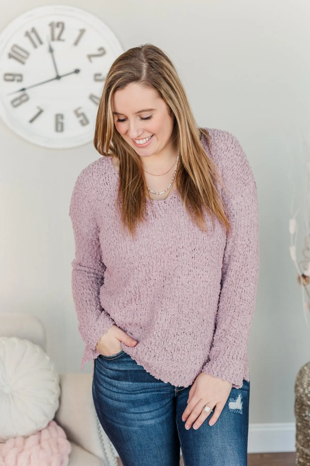 Conquer The Cold Popcorn Knit Sweater- Lavender