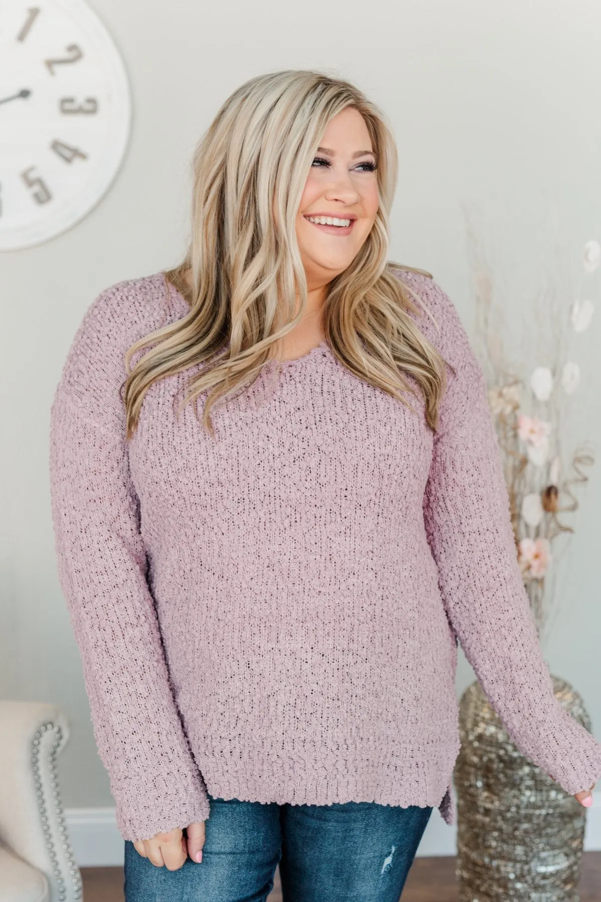 Conquer The Cold Popcorn Knit Sweater- Lavender