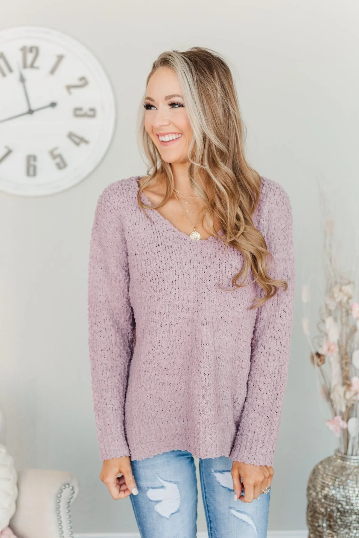 Conquer The Cold Popcorn Knit Sweater- Lavender