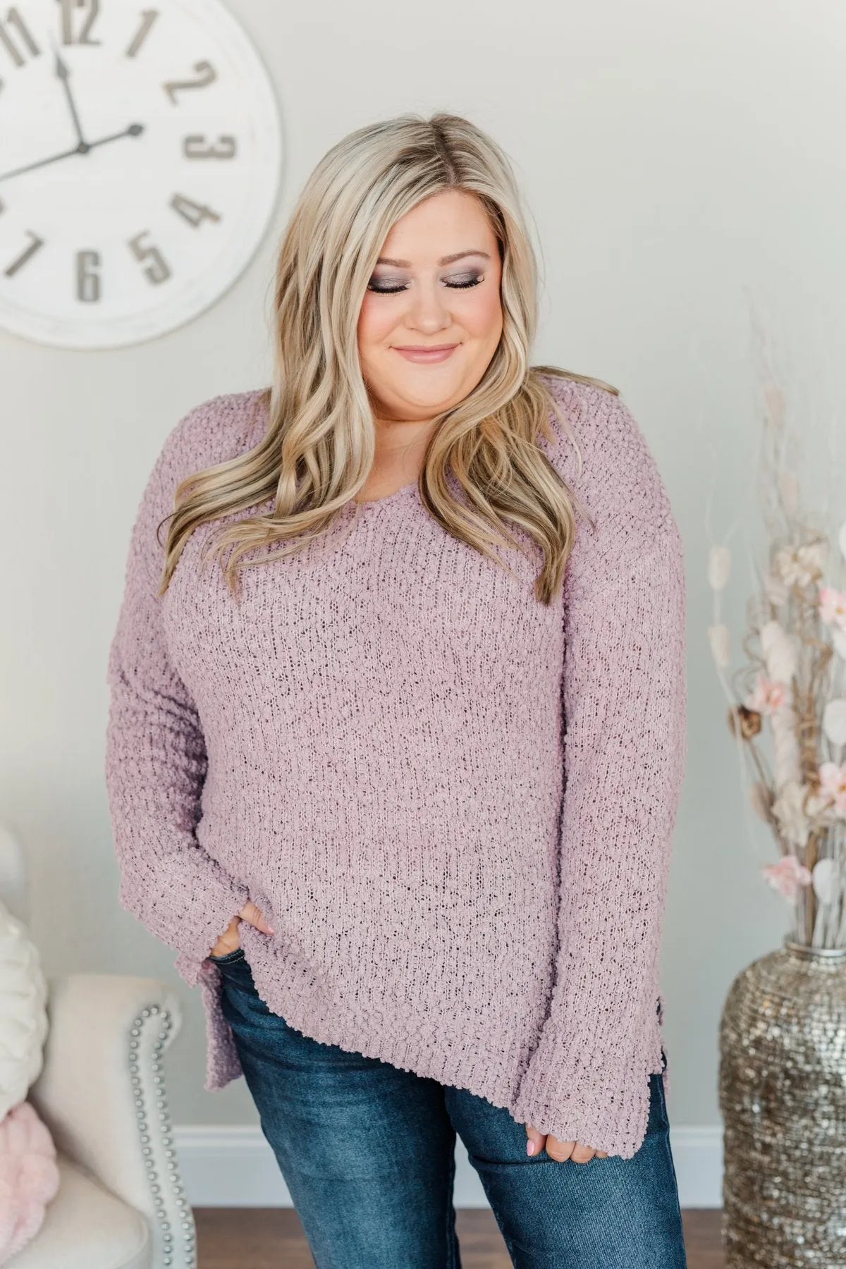 Conquer The Cold Popcorn Knit Sweater- Lavender