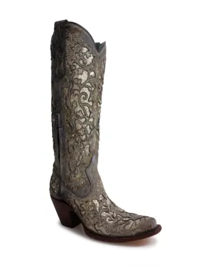 Corral Womens Distressed Glitter Inlay Boots