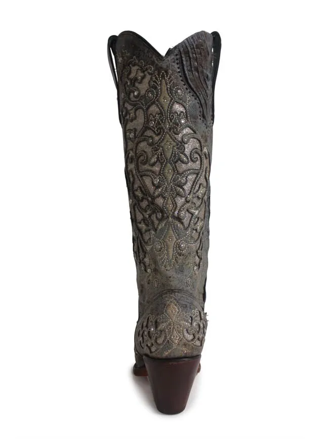 Corral Womens Distressed Glitter Inlay Boots