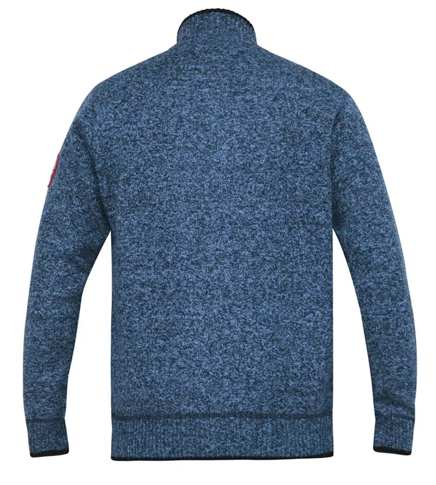 D555 Big Mens Blue Cable Knit Sweater With Zip and Bonded Check Lining (ECCLES)