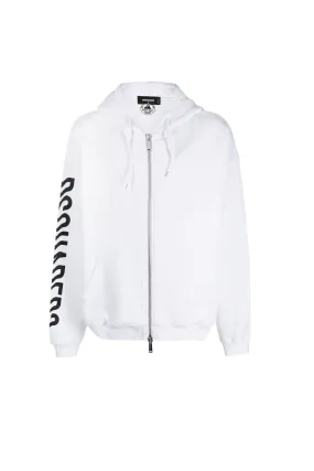 Dsquared2 logo print zip-up white hoodie