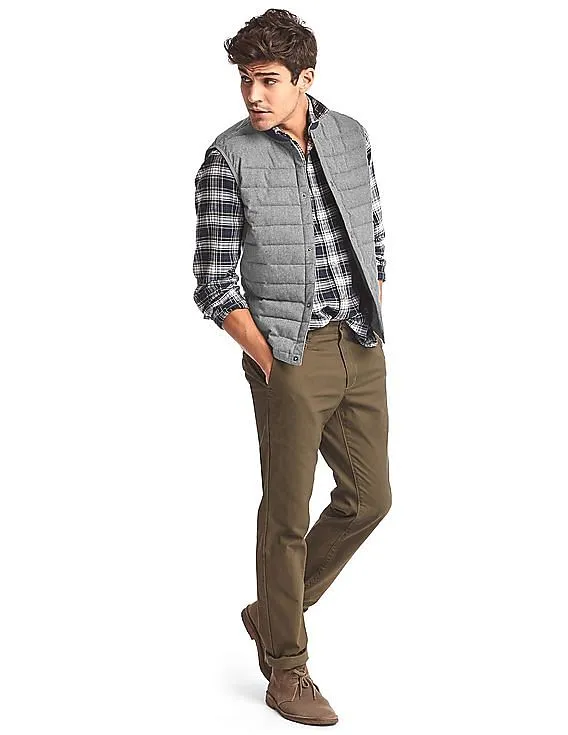 GAP Men Grey Ribbed Neck Padded Gilet Jacket