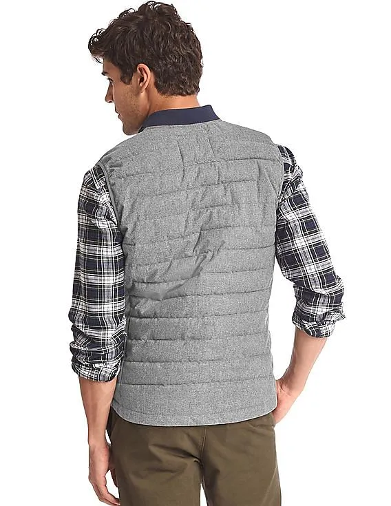 GAP Men Grey Ribbed Neck Padded Gilet Jacket