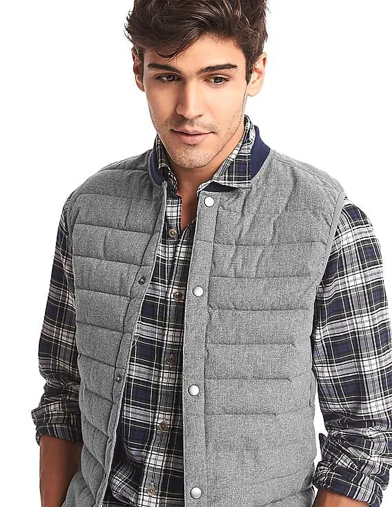 GAP Men Grey Ribbed Neck Padded Gilet Jacket