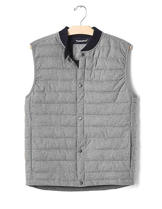 GAP Men Grey Ribbed Neck Padded Gilet Jacket