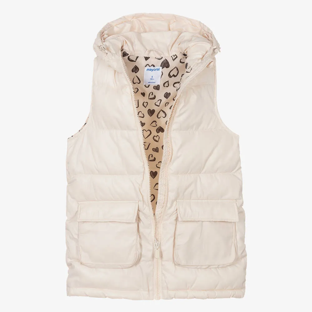 Girls Ivory Hooded Gilet Jacket