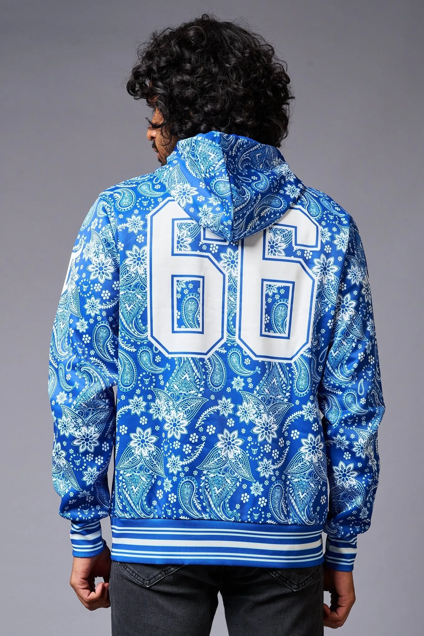 Go Devil 66 Paisely Design Printed Blue Hoodie for Men