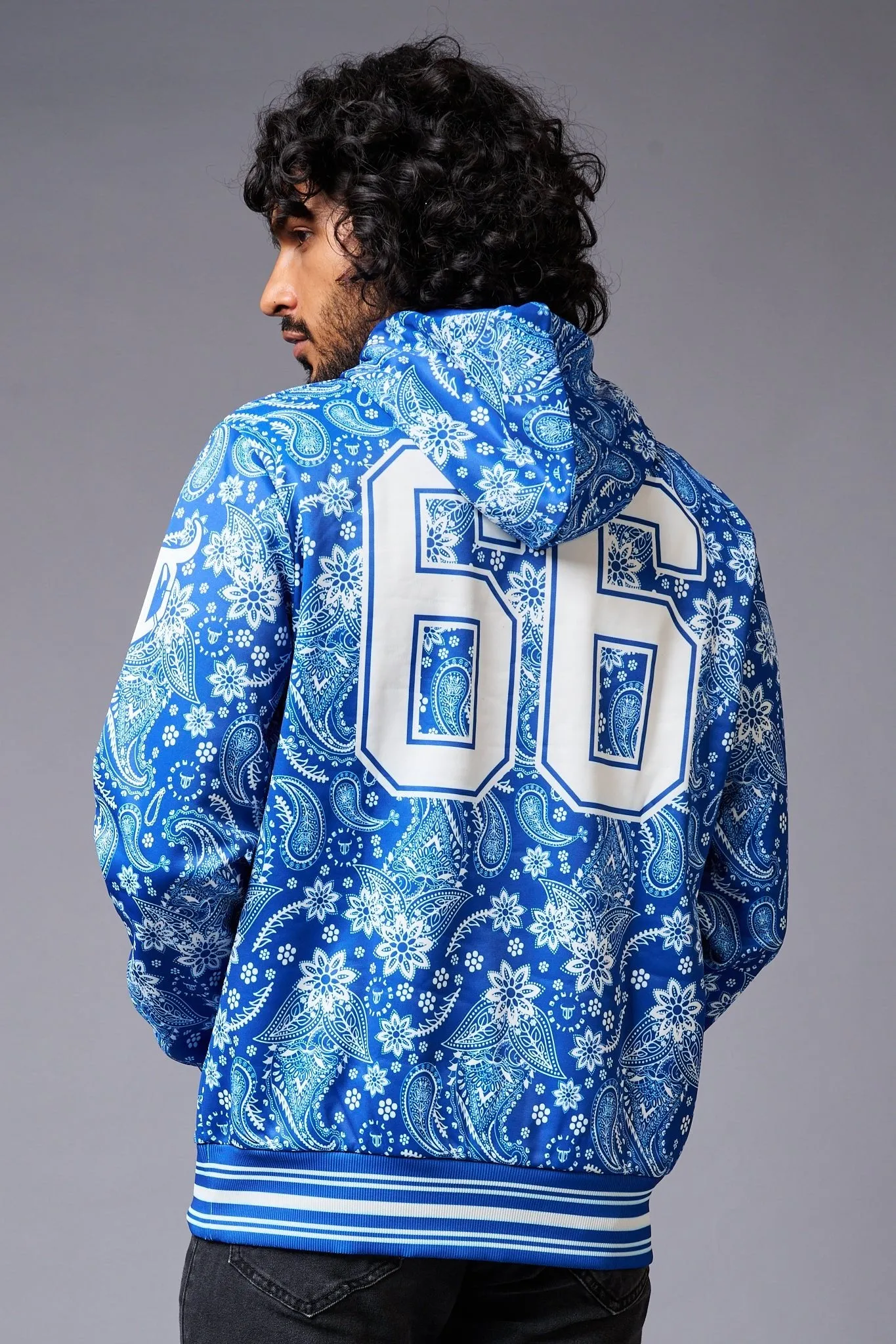 Go Devil 66 Paisely Design Printed Blue Hoodie for Men