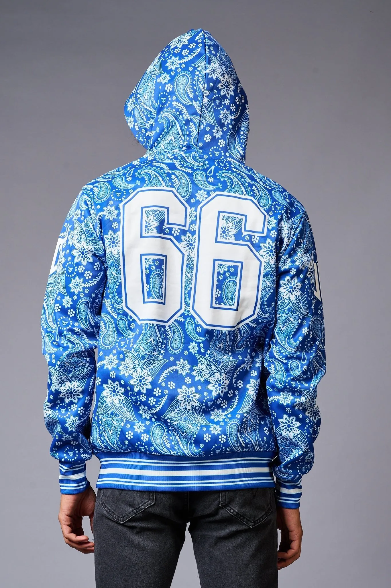 Go Devil 66 Paisely Design Printed Blue Hoodie for Men