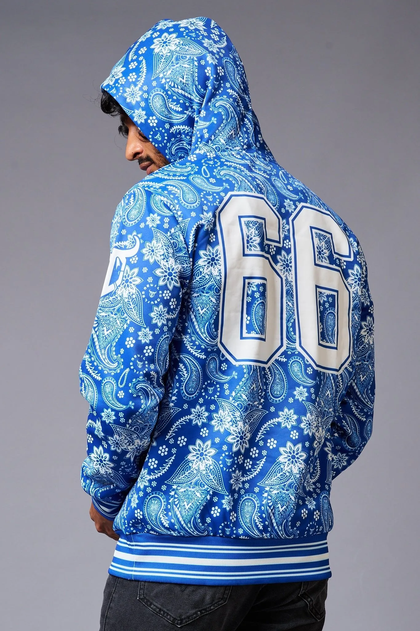 Go Devil 66 Paisely Design Printed Blue Hoodie for Men