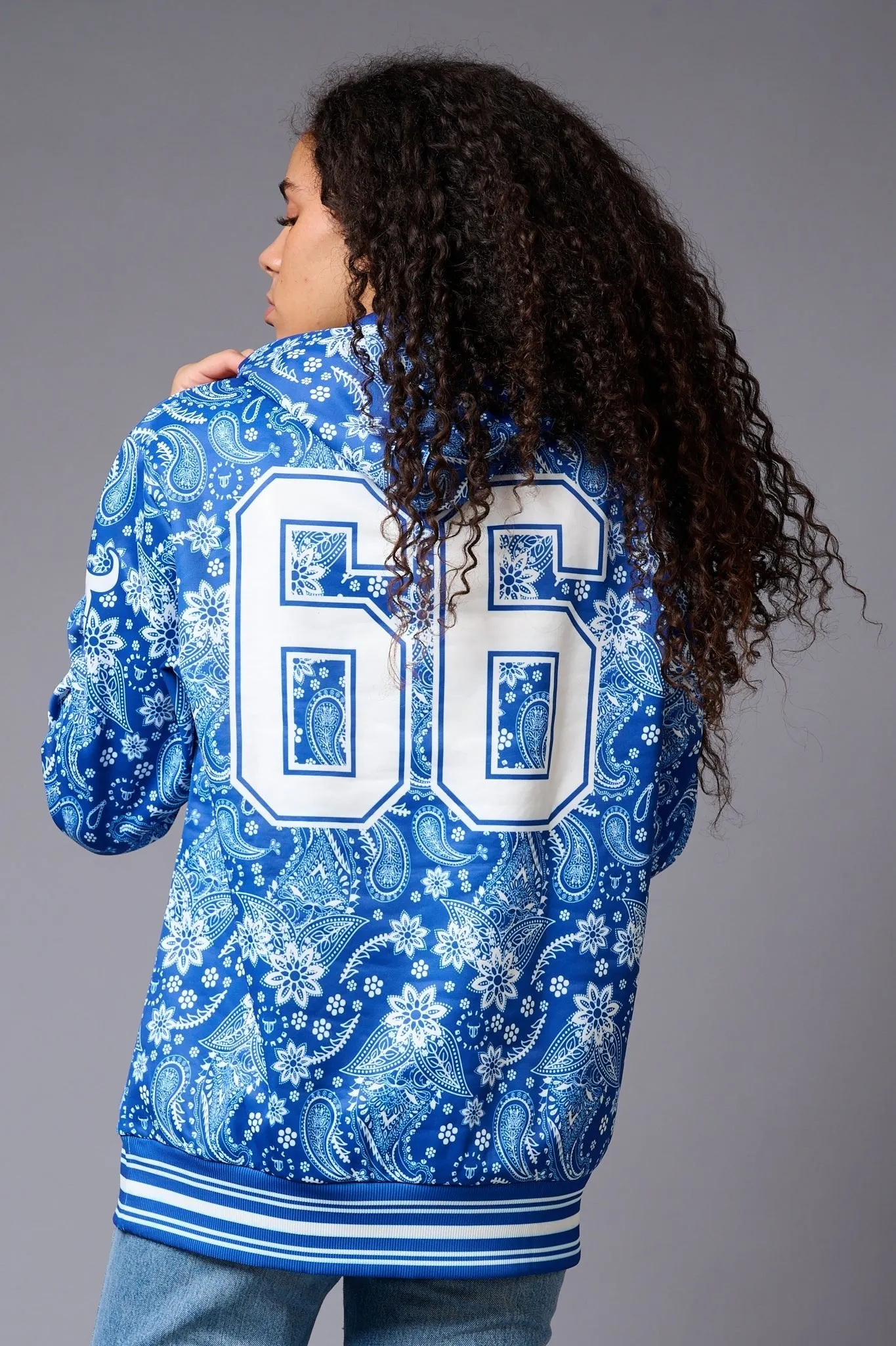 Go Devil 66 Paisely Design Printed Blue Hoodie for Women