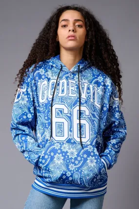 Go Devil 66 Paisely Design Printed Blue Hoodie for Women