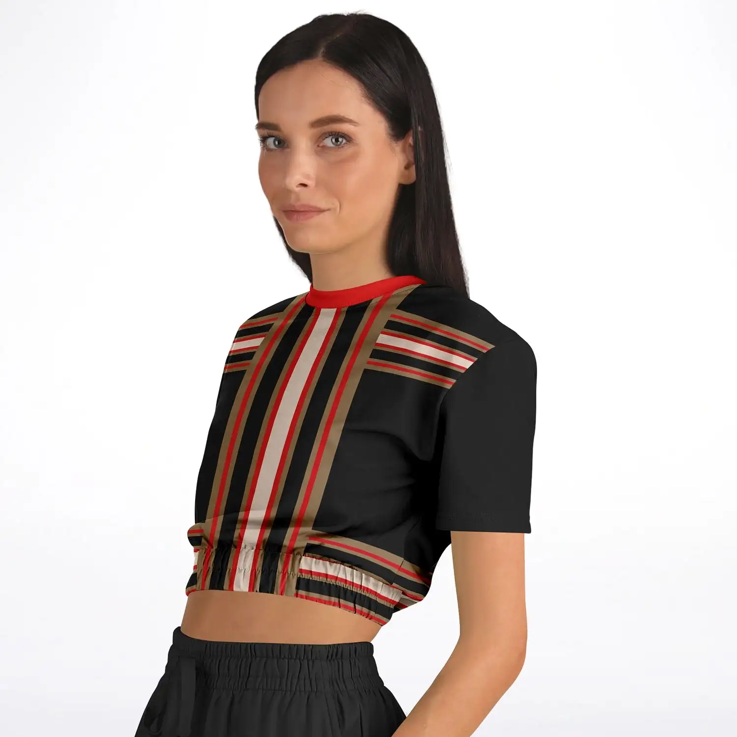 Gold Line Black Short Sleeve Cropped Eco-Poly Sweater