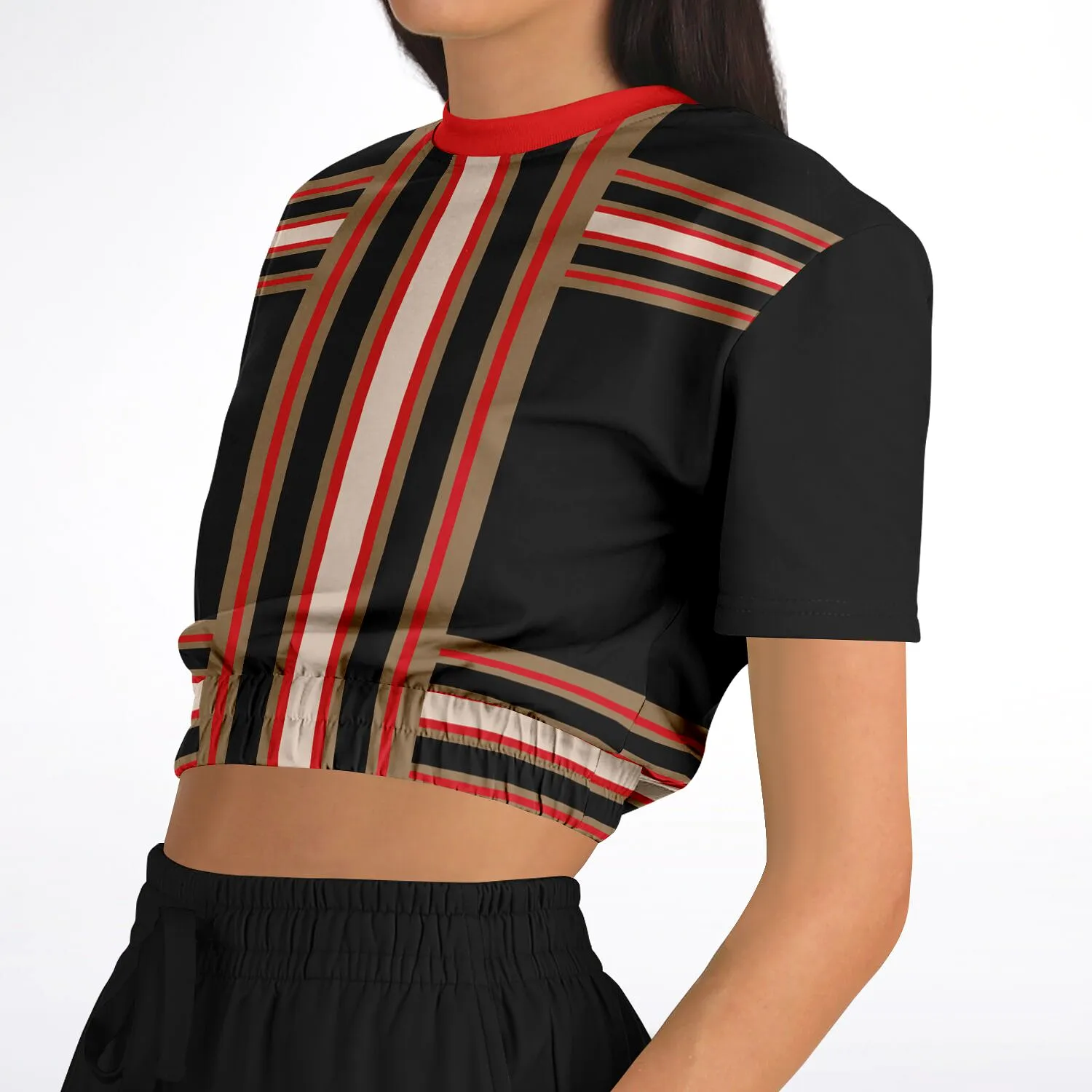 Gold Line Black Short Sleeve Cropped Eco-Poly Sweater