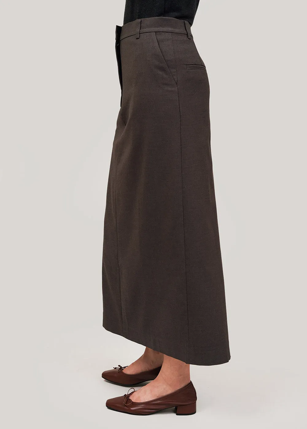 Heather Brown Wool Blend Midi Skirt