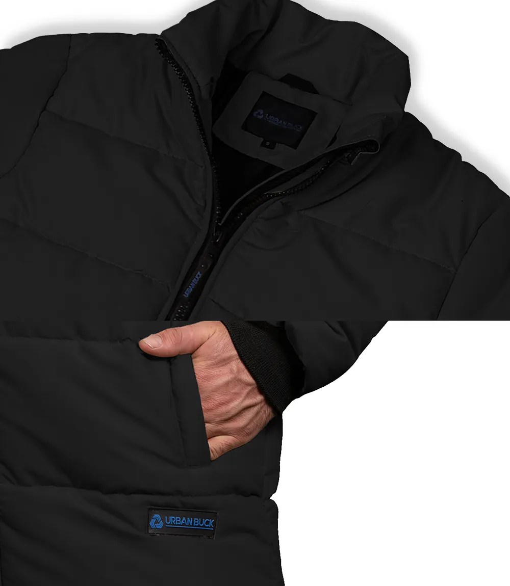 Herman Men's Black Down Puffer Jacket - 3/4 Length Jacket