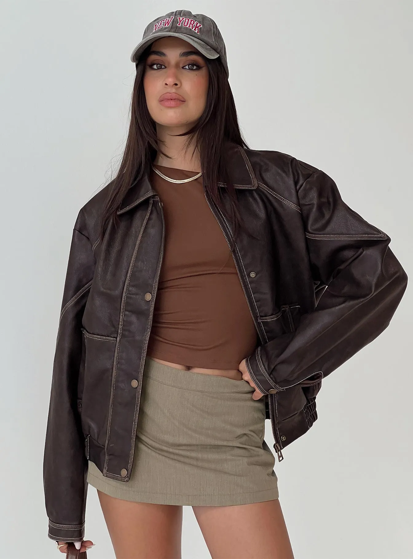 Jaxton Faux Leather Jacket Brown