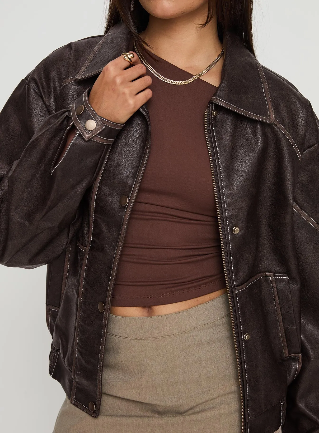 Jaxton Faux Leather Jacket Brown