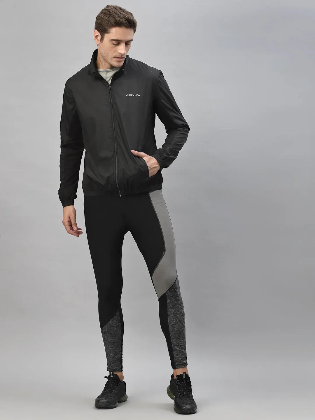 JUMP USA Men Black Solid Active Wear Jacket