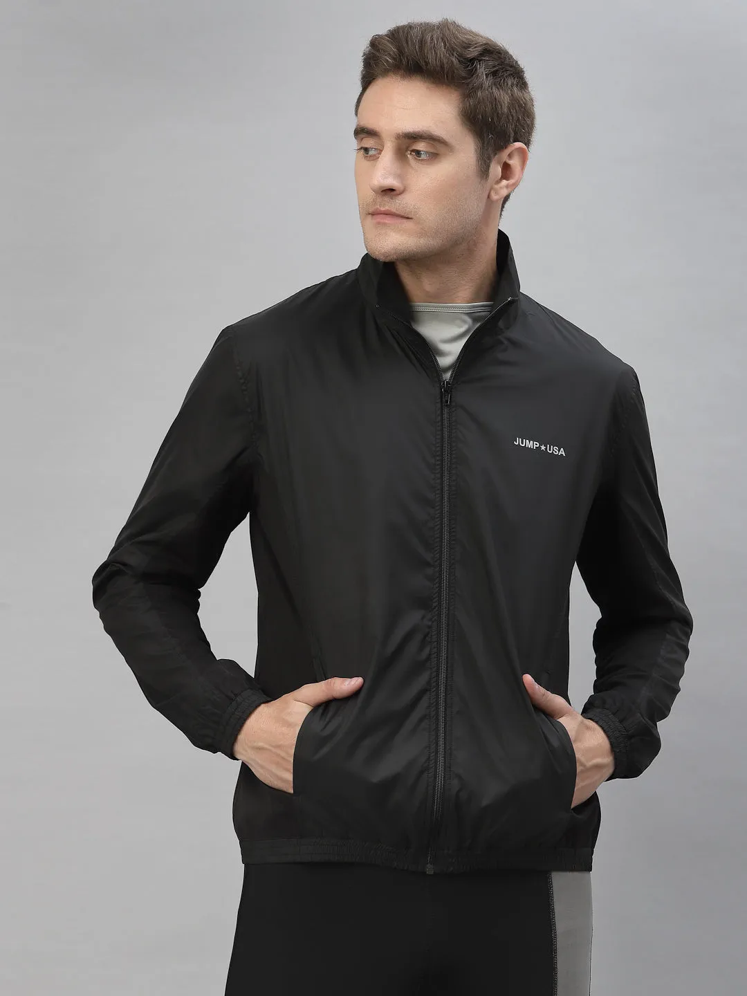 JUMP USA Men Black Solid Active Wear Jacket