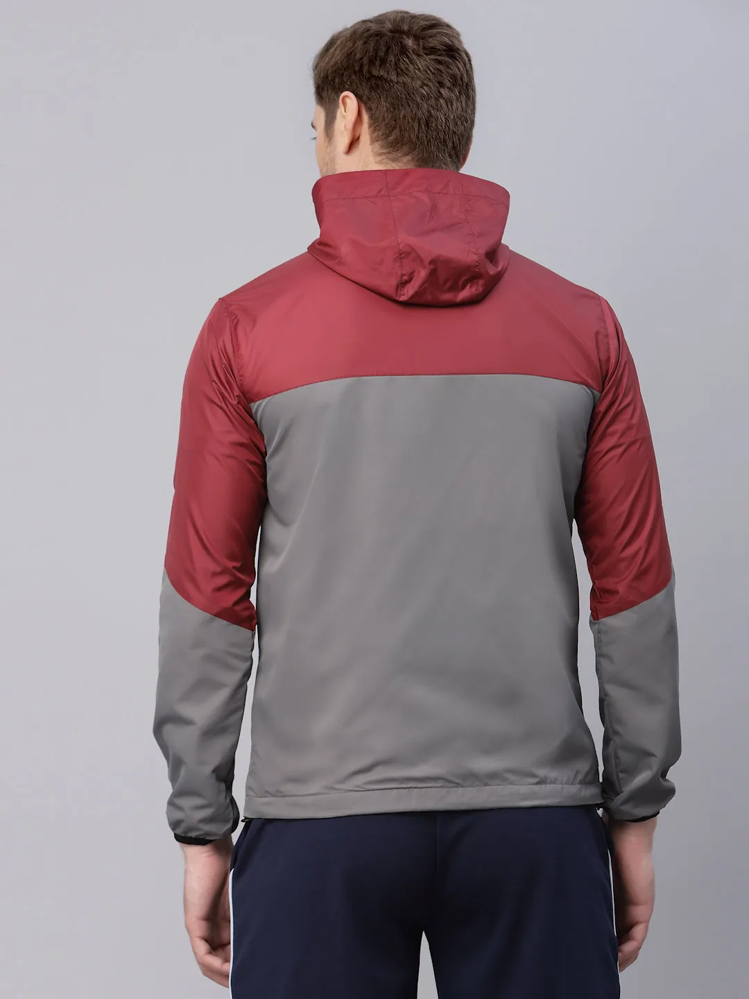 JUMP USA Men Grey Red Solid Active Wear Jacket